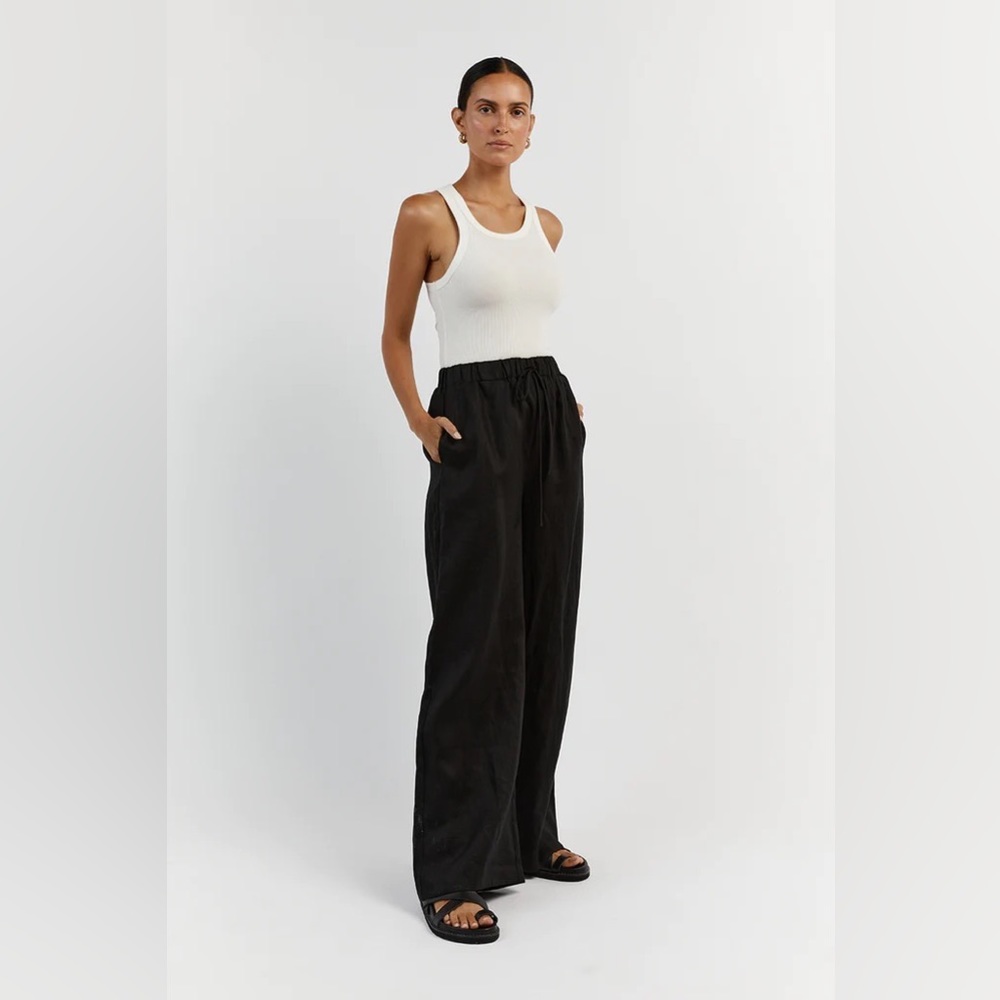 NWT DISSH GINA LINEN BLACK DRAWSTRING PANTS